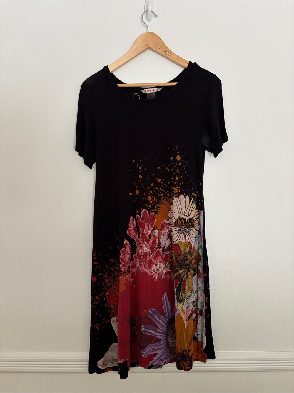 Desigual Black Floral Mini Dress with Multicolor Print